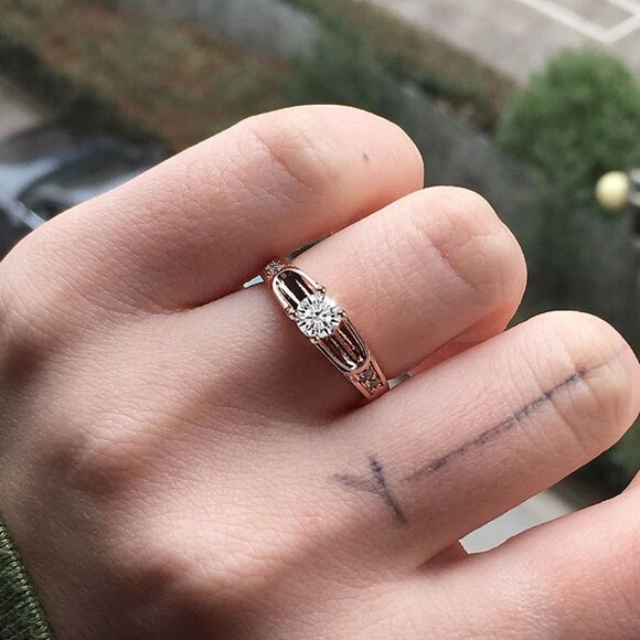 💎 Dainty Tiny CZ Trendy Rose Gold Rings for Women, INDN8140 - Picture 3 of 5